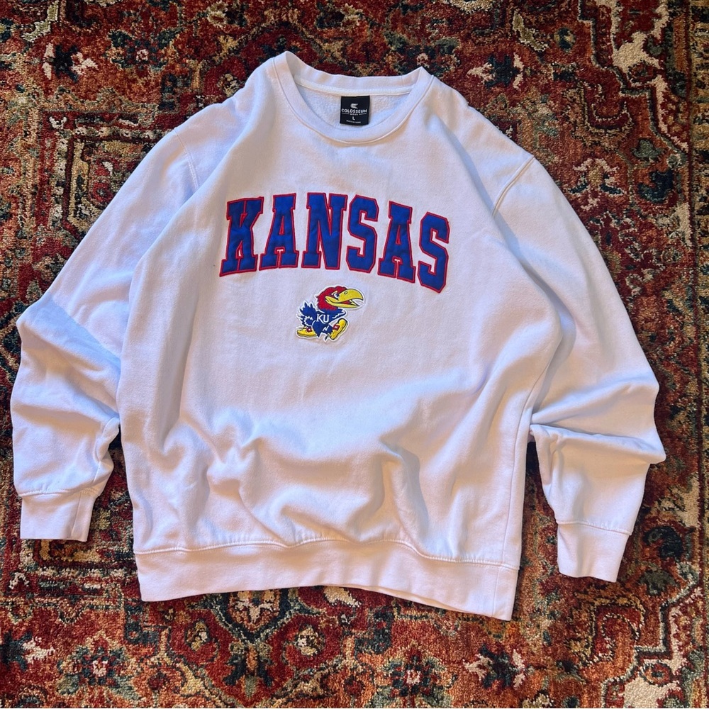 Colosseum Kansas Jayhawks White Crewneck Sweater
